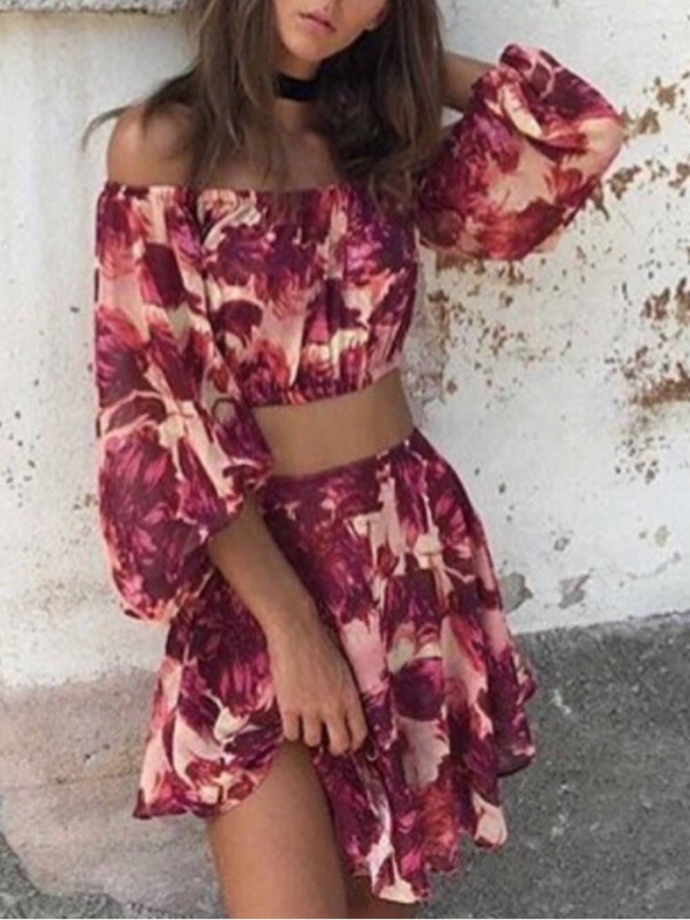 For love & lemons wild rose floral off the shoulder top and skirt matching set